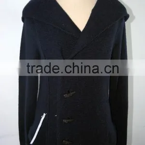 WOOL AND CASHMERE CARDIGAN HOODED GILET WITH HORN BUTTON FASTENING thumbnail-1