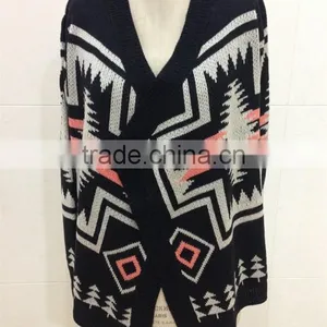 Women Open Chest Knitted Patterns Aztec Cardigan Sweater thumbnail-2