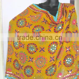 Yellow PHULKARI GEORGETTE DUPATTA SHAWL Stole thumbnail-2