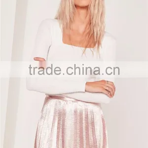 MGOO Plain White Women Silm Fit Knitwear Long Sleeve Sweater Square Neck Ribbed Jumper Private Brand thumbnail-2