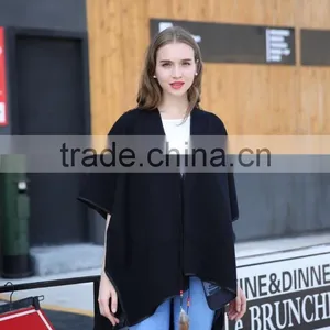New Luxury Brand Color Matching Cashmere Poncho Winter Thicker Warm Shawls Wrap Double Side thumbnail-3
