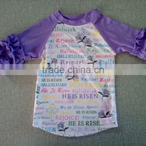 Wholesale Baby Clothes Ruffle Raglan Baby Icing Ruffle Top With Bunny Printed thumbnail-6
