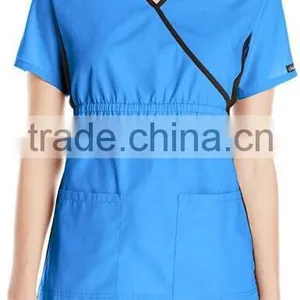Top Selling Mock Wrap Women Medical Scrubs Wholesale Knit Panel Top thumbnail-3