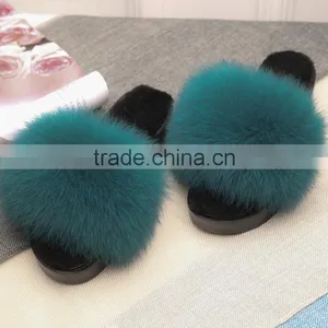Fashionable 2017 Customized Size 100% Fox Fur Slippers for Ladies thumbnail-2