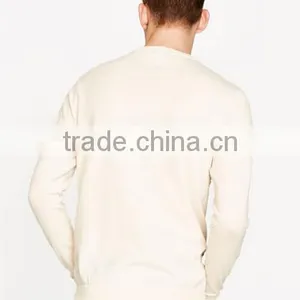 Mens Plain White Long Sleeve Animal Print Pullover Sweater for Wholesale thumbnail-3