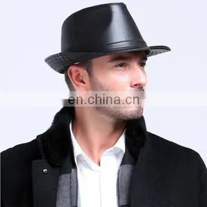 Gentleman Fashion Leather Bucket/fedora Cap/ Hat in Black thumbnail-1