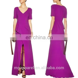 Latest Fashion Purple Evening Dress Front Slit Purple Crepe Evening Gown, Evening Dress China thumbnail-1