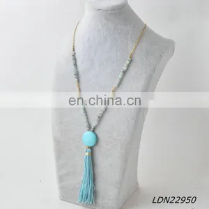 Latest Desion Nature Stone With Gold CCB And Turquoise With Blue Tassels Pendent Necklace thumbnail-1