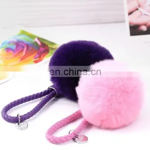 Pu Leather Rope 8cm Pom Pom Keychain Logo Printed Avalibale thumbnail-1