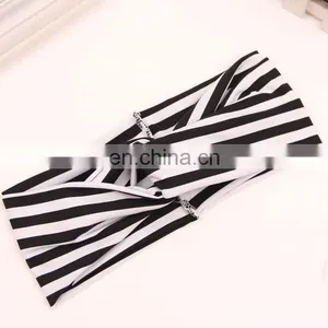 Women's Elastic Headband Black and White Stripe Designed Criss Cross Headwrap Bandana Headwear Hair Wrap thumbnail-4