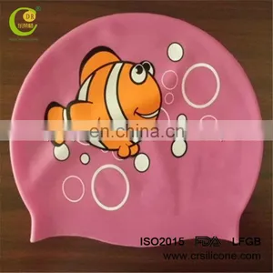Colorful Customized Logo Available Printed Embossed Silicone Swimming Cap thumbnail-1