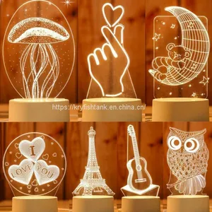 Cute Heart Bear 3D LED Illusion Night Light Table Desk Lamps,3 Color Changing Lights With USB Charger for Kids Gifts thumbnail-4