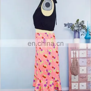 Mother Daughter Matching Dresses 2pcs Pink Floral Skirt Black Lace Top Women Clothing Summer Set thumbnail-6