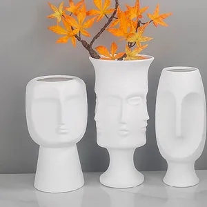 Human Face White Nordic Style Ceramic Decoration Vase For Living Room And TV Bench thumbnail-4