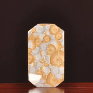 Hand Made Color Paint Jingdezhen Chinese Flat Square Yellow Ceramic Flower Vase For Study thumbnail-5