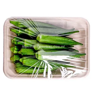 Customized Logo Rectangle Fruit Tray Vegetable Dishes Bagasse Sugarcane Molded Fiber Meat Tray thumbnail-1