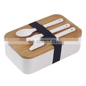 Environmentally Friendly Take Away Lunch Packing Boxes With Utensil Bamboo Lids School Lunch Box for Kids thumbnail-5