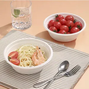 500ml Eco Friendly Biodegradable Food Packaging Salad Round Sugarcane Bagasse Paper Pulp Bowl With Lid (300/CS) thumbnail-4