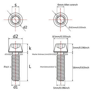 Titanium Hex Bike Stem Bolts M5x16mm Tapered Head With Washer Screws 6pcs thumbnail-5