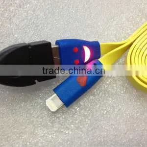 2015 Smile Face Cable For IPhone 5s 6G With Led Light ,New USB Cable With Led Light thumbnail-1