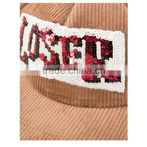 New Design Sequins Curved Bill Hat Custom 5 Panel Corduroy Trucker Cap thumbnail-4
