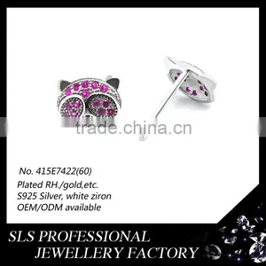 Animal Jewelry for the Panda Head With Ruby Stones Micro Paved White Gold Plated Stud Earrings for Kids thumbnail-3