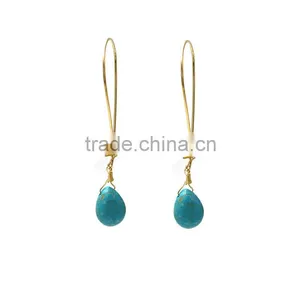 Latest Copper Alloy Gold Plated Jewelry Single Turquoise Girls Earrings thumbnail-1