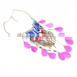 Wholesale New Product Exotic Feather Tassel Necklace Fashion Seed Bead Jewelry thumbnail-4