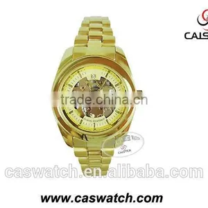 Cheap Promotional Products, Gold Skeleton Couple Watch, Fashion Mechanical Skeleton Watch, thumbnail-2
