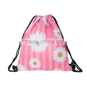 High Quality 3D Printed Daisy Pink Strips Large Drawstring Bag Backpack thumbnail-1