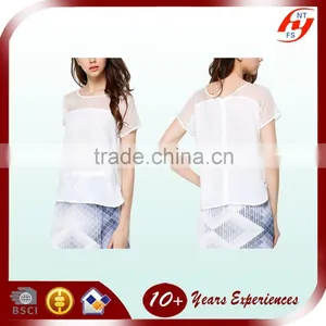 2016 Lastest Summer Custom Lady Short Sleeve Polyester Blouse Woman Sexy Hollow Out White Tops thumbnail-1