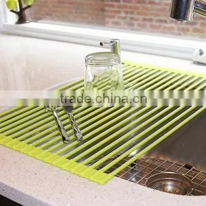 Foldable Roll Up Dish Drying Rack Stainless Steel Over the Sink Colander Dish Drainer Tray Quality Choice thumbnail-3