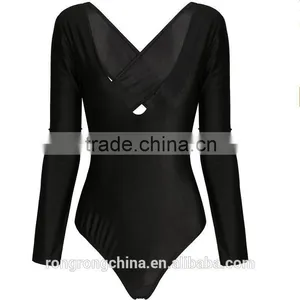 Women V-neck Stretch Bodysuit Sexy Jumpsuit Tops thumbnail-1