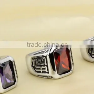 High Quality Vintage Jewelry Titanium Stainless Steel Mens Rings With Ruby thumbnail-5