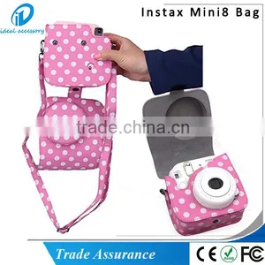 PU Leather Pink Dot Fuji Instax Mini Case Bag for Fujifilm Instax Mini8 Case With Shoulder Strap thumbnail-1