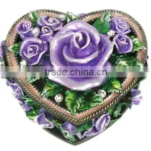 Purple Flower in Heart Shaped Jewelry/Trinket Box, Made of Metal-alloy thumbnail-1