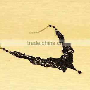 Gothic Steampunk Black Lace Collar Necklace Beads Tassel Choker Necklace Jewelry thumbnail-4