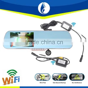 Wireless Wifi Transfer Android Bluetooth Rearview Mirror Handsfree Car Kit Monitor + Wireless Backup Reverse Camera thumbnail-5