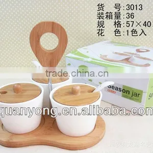 3pcs Condiments Set With Wooden Base thumbnail-1