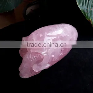 Large Natural Rose Quartz Crystal Alien Skull for Wholesale thumbnail-2