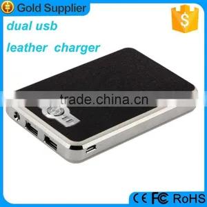 Traveling 2 USB 2.1A Output Rechargeable Leather Power Bank 10000 thumbnail-1