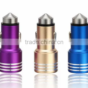 Dual USB-Port Car Charger for Iphone 6 6s Stainless Steel Safety Hammer thumbnail-6
