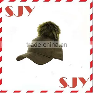Women's Faux Leather Fur Pom Pom Adjustable Baseball Cap thumbnail-1