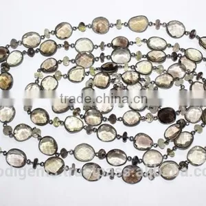 BEZEL CHAINS WITH GREEN AMETHYST AND BEADS thumbnail-1