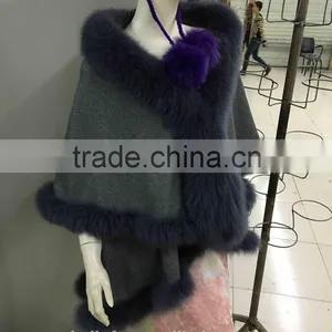 Winter Fashion Women Real Fox Fur With Cashmere Shawl thumbnail-2