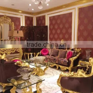 Imperial Noble Furniture Living Room Sofa, Luxury Wood Carved Three Seater Sofa With Gold Painted, British Royal Sofa Couch Set thumbnail-1