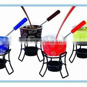 Ceramic Cheese Fondue Set With Stand With Green Color Cheese Press thumbnail-1