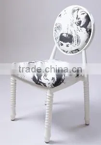 Wholesale Quality European Antique Metal Upholstered Oval Back Dining Chair QL-T854 thumbnail-2