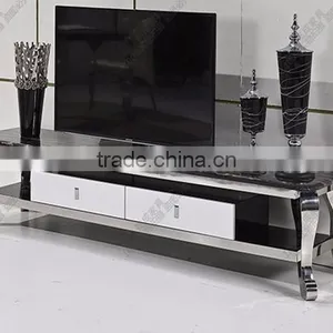 Black Marble tv Stand Free Standing Stainless Steel Frame thumbnail-2