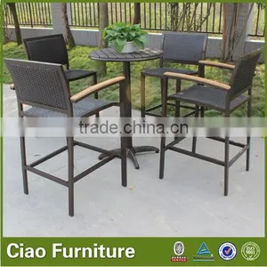 Outdoor pe Rattan Bar Furniture With Teak Wood Arm thumbnail-1